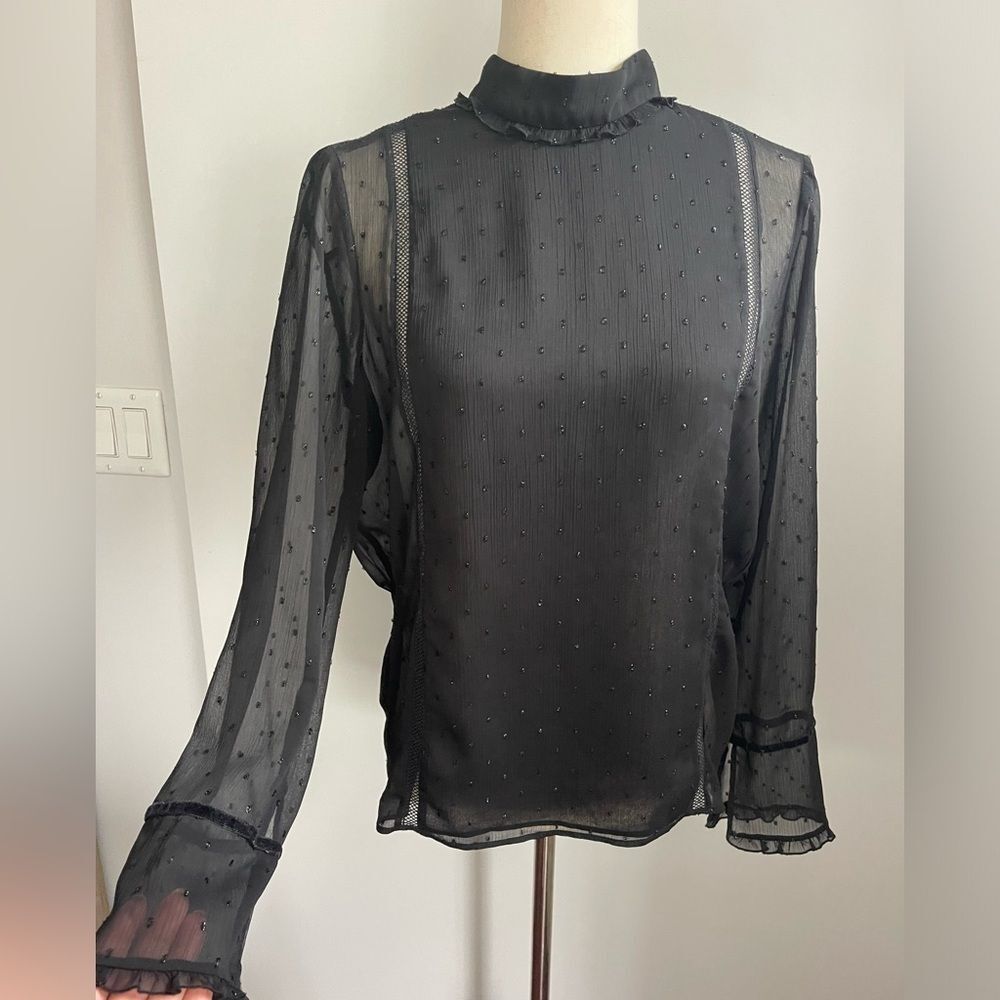 Zara Black Semi Sheer Blouse - Picture 2 of 10